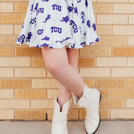 TCU White Frog Ruffle Twirl Skort