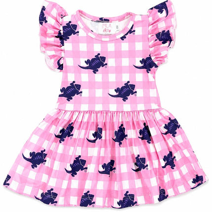 TCU Pink Gingham Frog S/S Flutter Twirl Bodysuit