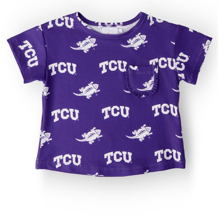 TCU Purple Frog Ruffle Pocket Tee