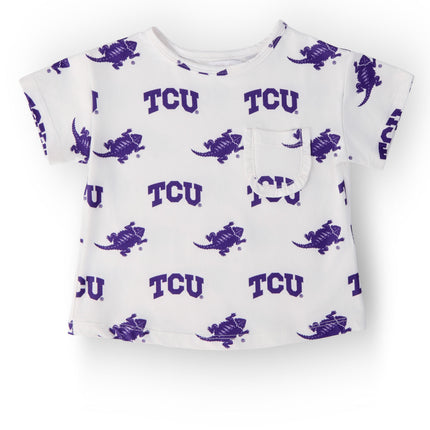 TCU White Frog Ruffle Pocket Tee