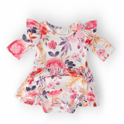 Tangerine Leaves 3/4 Sleeve Flutter Twirl Bodysuit