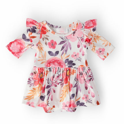 Tangerine Leaves 3/4 Sleeve Flutter Twirl Bodysuit