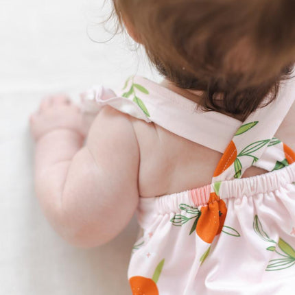 Tangerine Ruffle Cross Back Romper