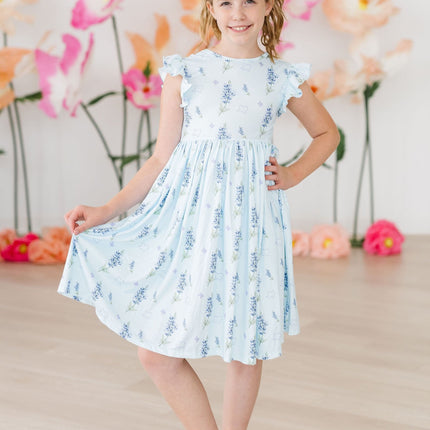Texas Bluebonnets Flutter Sleeve Twirl Dress