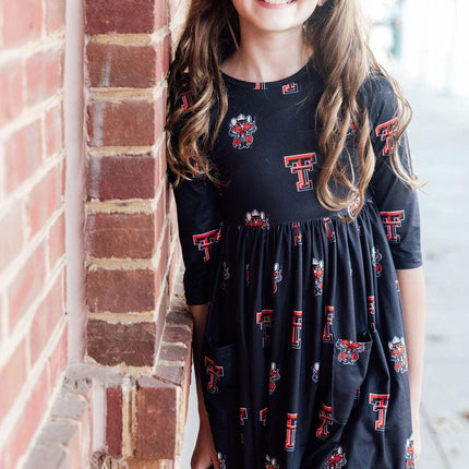 Texas Tech Black Raider Red 3/4 Sleeve Pocket Twirl Dress