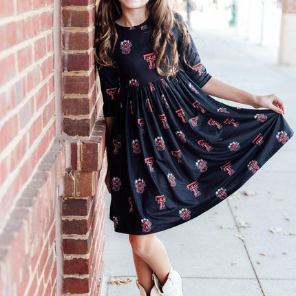 Texas Tech Black Raider Red 3/4 Sleeve Pocket Twirl Dress