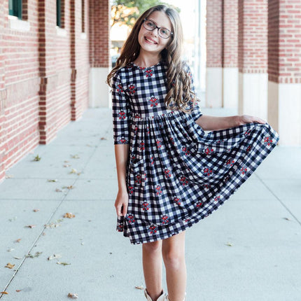 Texas Tech Plaid Raider Red 3/4 Sleeve Pocket Twirl Dress