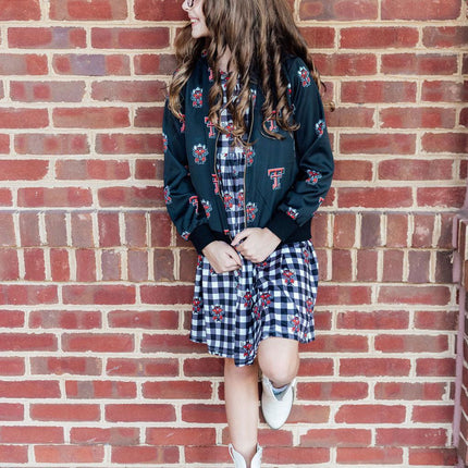 Texas Tech Plaid Raider Red 3/4 Sleeve Pocket Twirl Dress