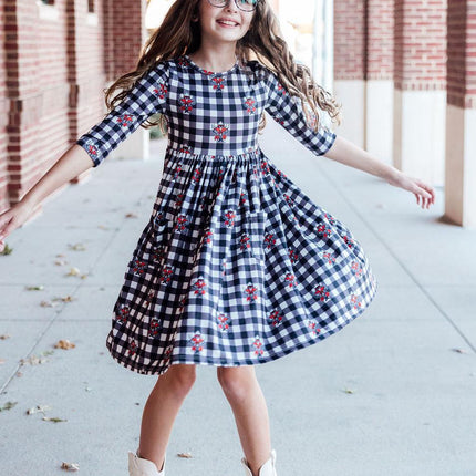 Texas Tech Plaid Raider Red 3/4 Sleeve Pocket Twirl Dress