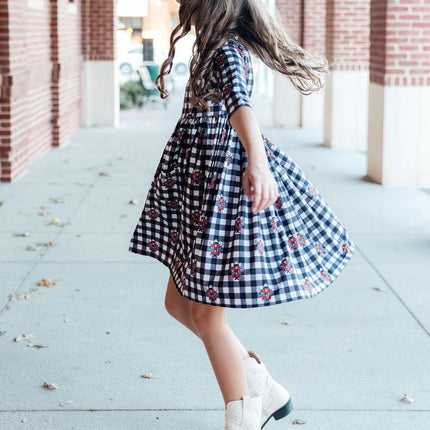 Texas Tech Plaid Raider Red 3/4 Sleeve Pocket Twirl Dress