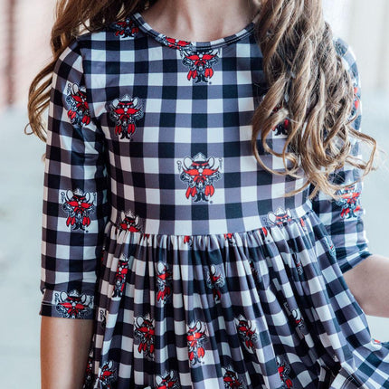 Texas Tech Plaid Raider Red 3/4 Sleeve Pocket Twirl Dress