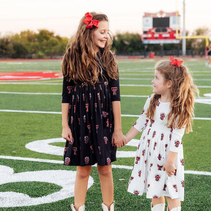 Texas Tech White Raider Red 3/4 Sleeve Pocket Twirl Dress