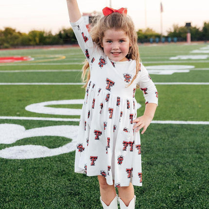 Texas Tech White Raider Red 3/4 Sleeve Pocket Twirl Dress
