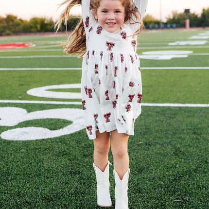 Texas Tech White Raider Red 3/4 Sleeve Pocket Twirl Dress