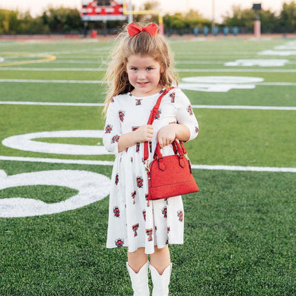 Texas Tech White Raider Red 3/4 Sleeve Pocket Twirl Dress