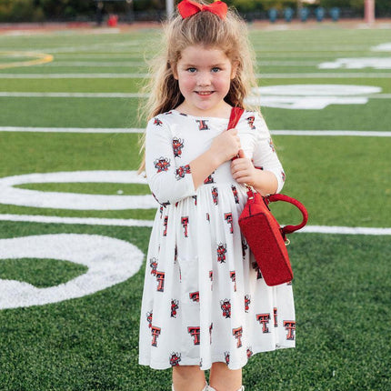 Texas Tech White Raider Red 3/4 Sleeve Pocket Twirl Dress