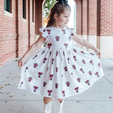 Texas Tech White Raider Red Flutter Twirl Dress