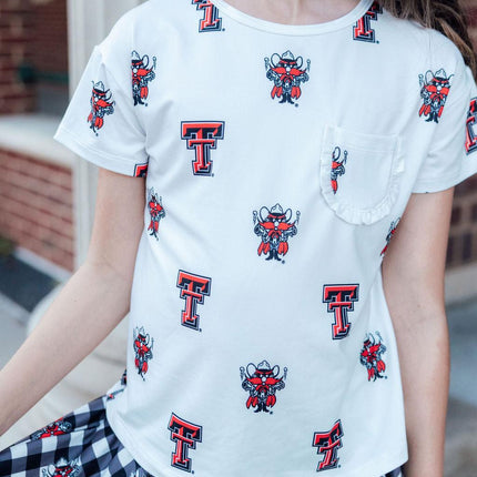 Texas Tech White Raider Red Ruffle Pocket Tee