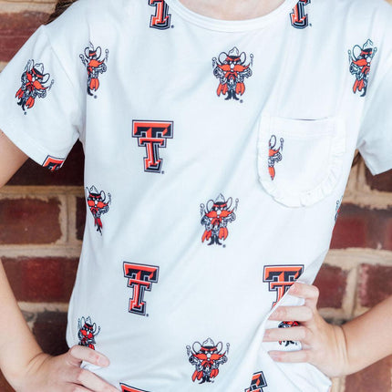 Texas Tech White Raider Red Ruffle Pocket Tee