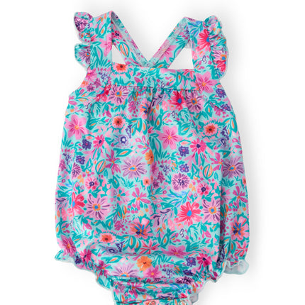Tropical Garden Ruffle Cross Back Romper