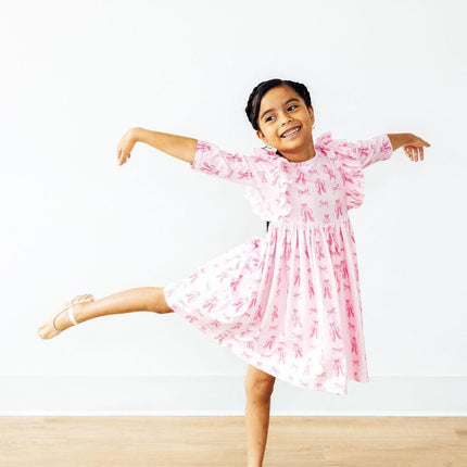 Twirling en Pointe 3/4 Sleeve Ruffle Twirl Dress