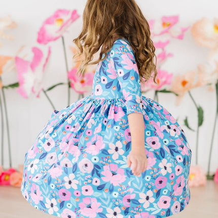 Twirling in Teal 3/4 Sleeve Pocket Twirl Dress