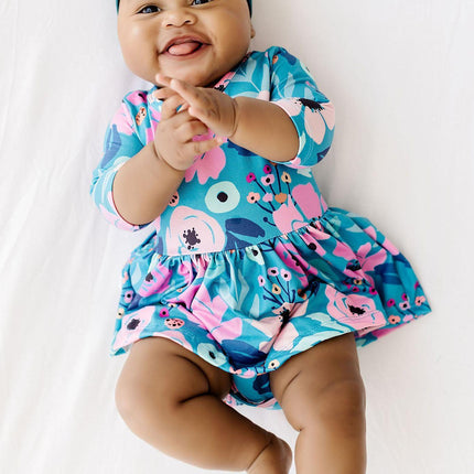 Twirling in Teal 3/4 Sleeve Twirl Bodysuit