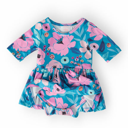 Twirling in Teal 3/4 Sleeve Twirl Bodysuit