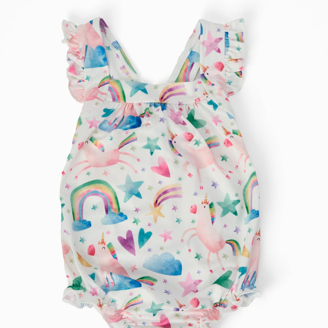 Unicorn Kisses Ruffle Cross Back Romper - Dashing Nova