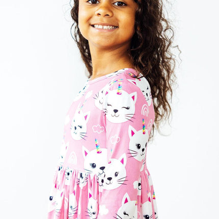 Unicorn Kitties 3/4 Sleeve Pocket Twirl Dress