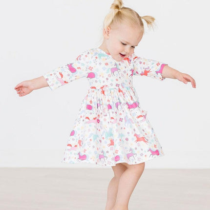 Unicorn Wish 3/4 Sleeve Pocket Twirl Dress
