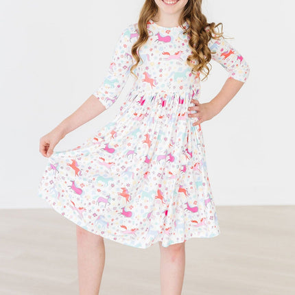 Unicorn Wish 3/4 Sleeve Pocket Twirl Dress