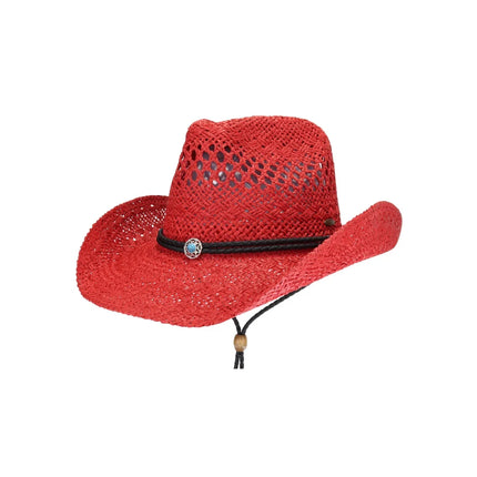 C.C Women's Paper Weave Cowboy Hat with Turquoise Accent