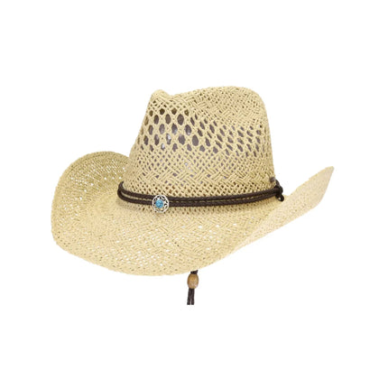 C.C Women's Paper Weave Cowboy Hat with Turquoise Accent