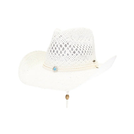 C.C Women's Paper Weave Cowboy Hat with Turquoise Accent