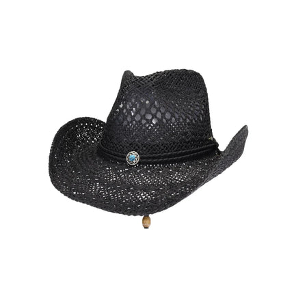 C.C Women's Paper Weave Cowboy Hat with Turquoise Accent
