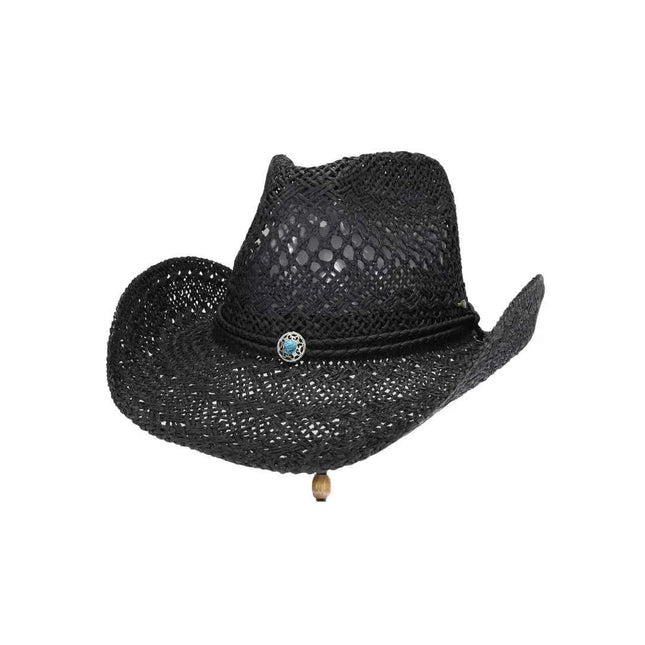 C.C Women's Paper Weave Cowboy Hat with Turquoise Accent