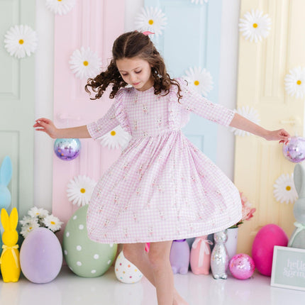Baby Bunnies 3/4 Sleeve Ruffle Twirl Dress