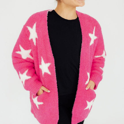 Bright Pink/Coconut Star Cozy Cardigan