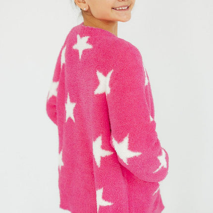 Bright Pink/Coconut Star Cozy Cardigan