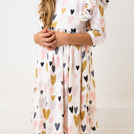 I Heart You 3/4 Sleeve Ruffle Twirl Dress