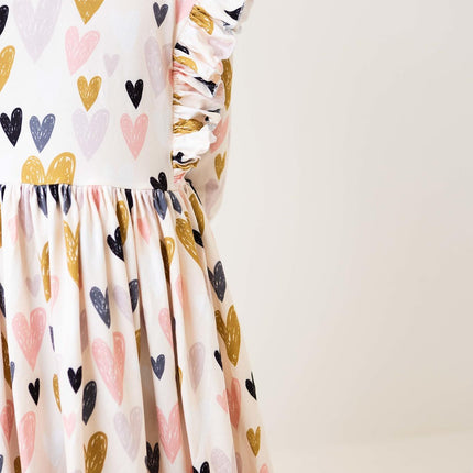 I Heart You 3/4 Sleeve Ruffle Twirl Dress
