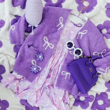 Lilac/Coconut Bow Cozy Cardigan