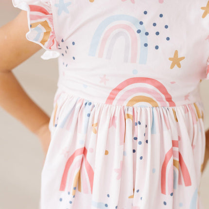 Over the Rainbow Flutter Sleeve Twirl Dress