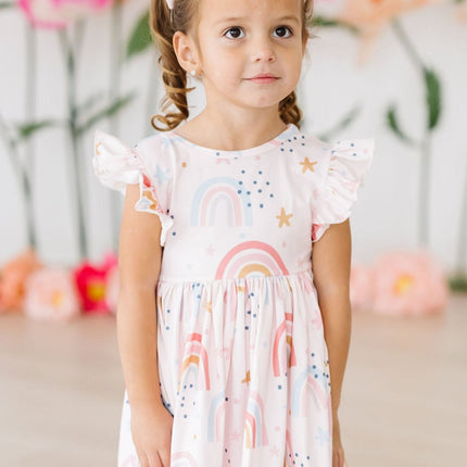 Over the Rainbow Flutter Sleeve Twirl Dress