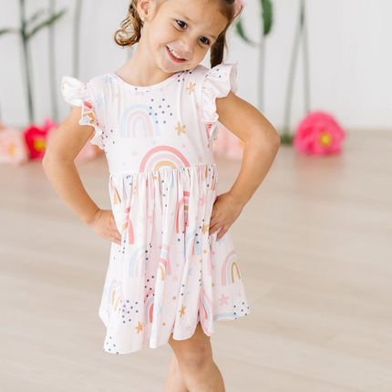 Over the Rainbow Flutter Sleeve Twirl Dress