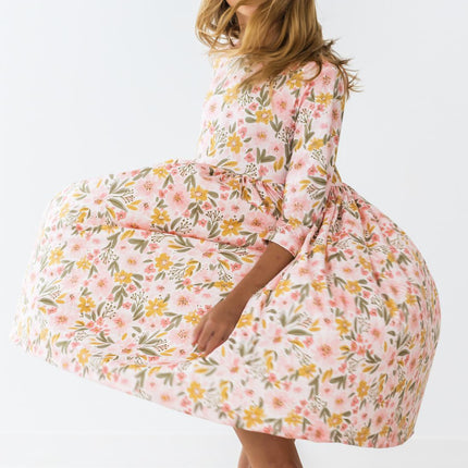 Pretty Peachy 3/4 Sleeve Pocket Twirl Dress