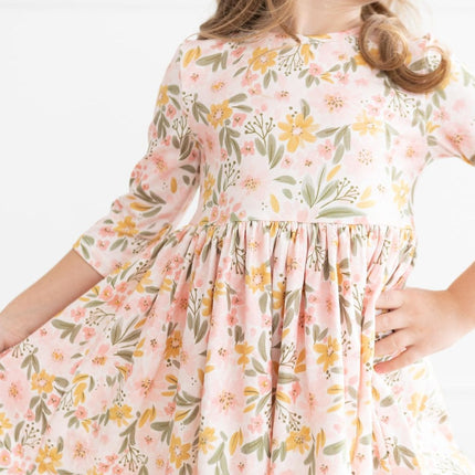 Pretty Peachy 3/4 Sleeve Pocket Twirl Dress