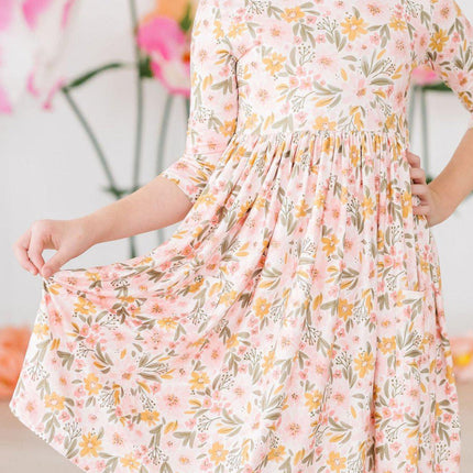 Pretty Peachy 3/4 Sleeve Pocket Twirl Dress