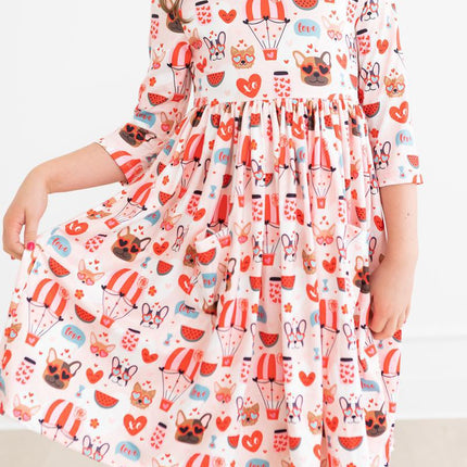 Puppy Love 3/4 Sleeve Pocket Twirl Dress